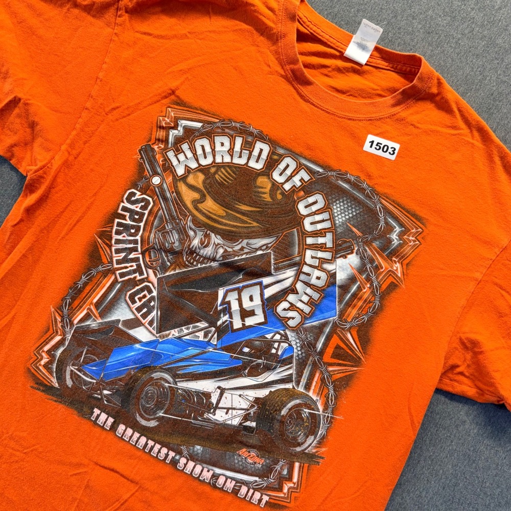 Gildan World of Outlaws Sprint Car Series Tour Schedule T-Shirt Orange Mens XL